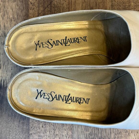 YSL Yves Saint Laurent Leather Mule Pointy Toe Heel Slip-On White Women’s Sz 7.5 - Picture 7 of 11
